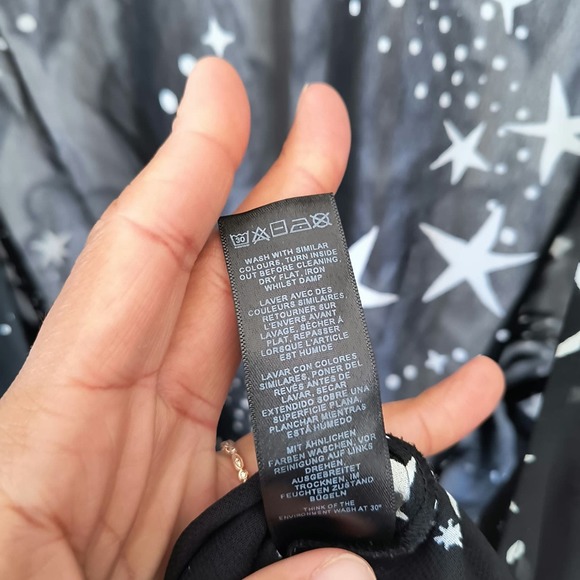 ASOS Sheer Wrap Long Sleeve Constellation Star Design Top Black & White Size 4 - Picture 4 of 5